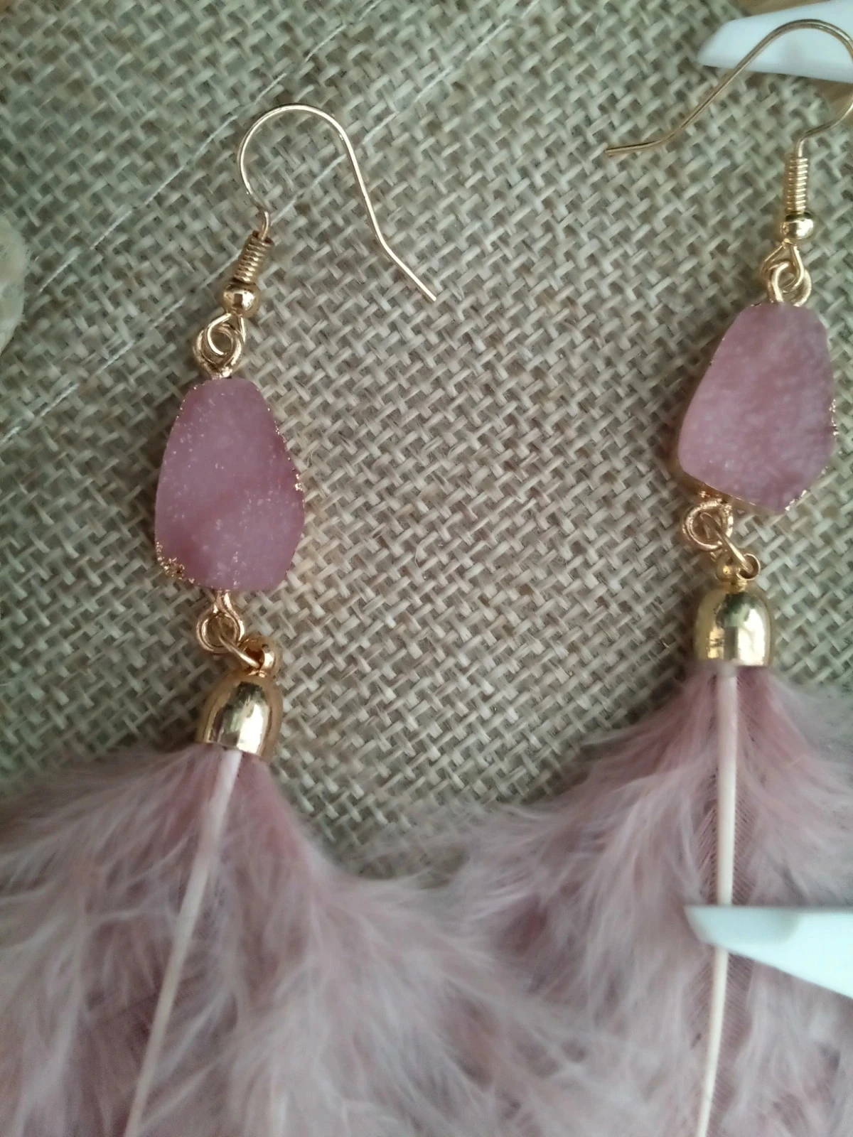Pendientes bohemios de plumas color rosa viejo – photo 2